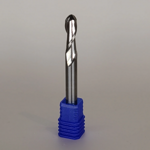 Skyone CNC 1/4" 3 flute aluminum end mill with blue protective cap, featured in CNC router bits product listing.